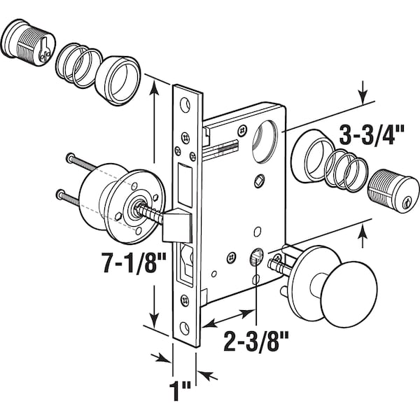 Prime-Line 2-1/2 in., Backset, Entrance Mortise Lockset, Wrought Solid Brass Single Pack - SE 27580