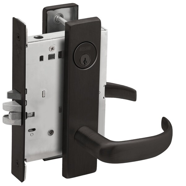 Schlage Grade 1 Storeroom Mortise Lock, Conventional Cylinder, S123 Keyway, 17 Lever, L Escutcheon, Flat Bla - L9080P 17L 622