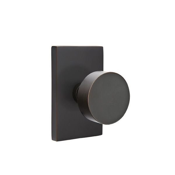 Emtek Round Knob 2-3/8 in Backset Privacy w/Modern Rectangular Rose for 1-1/4 in to 2 in Door - 5212ROUUS10B