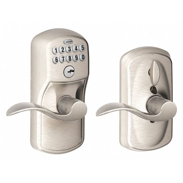 Schlage Residential Electronic Lock, Lever, Satin Nickel - FE595 PLY619ACC