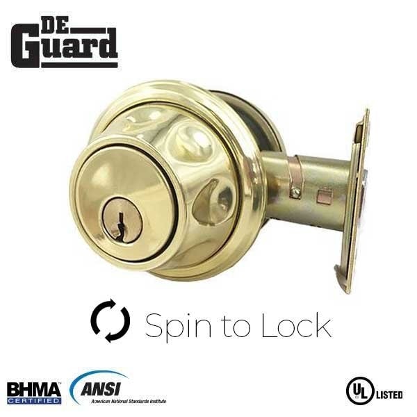 Deguard Spin To Lock Deadbolt - Gold - KW1 Keyway - DDB05-PB-KW1