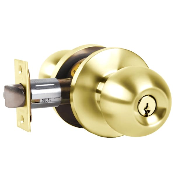 Falcon Grade 2 Storeroom Cylindrical Lock, Key in Lever Cylinder, Hana Knob, Standard Rose, Bright Brass - W581PD HAN 605