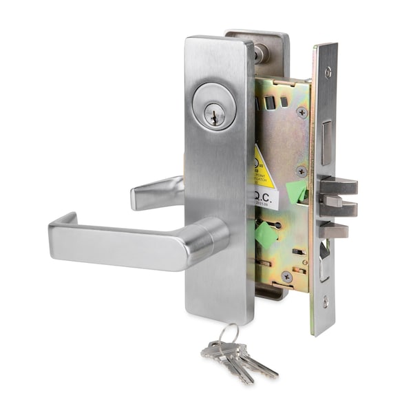 Trans Atlantic Co. DXML Series Brushed Chrome Grade 1 Entry Mortise Lock Door Handle with Escutcheon Left-Handed Lever - DL-DXML53SELH-US26D