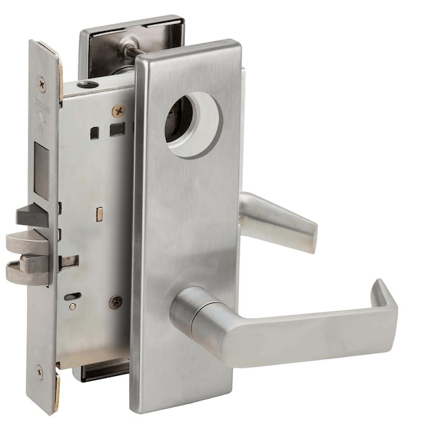 Schlage Storeroom Mortise Lock with Deadbolt, 06N Design, Less Cylinder, Satin Chrome - L9480L 06N 626