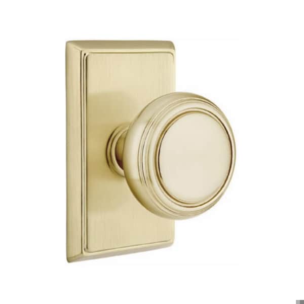 Emtek Norwich Knob 2-3/8 in Backset Passage w/Rectangular Rose for 1-1/4 in to 2 in Door Satin Brass - 8121NWUS4