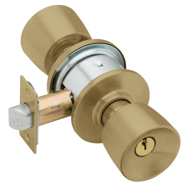 Schlage Grade 2 Entrance Cylindrical Lock, Tulip Knob, Conventional Cylinder, Antique Brass Fnsh, Non-handed - A53PD TUL 609