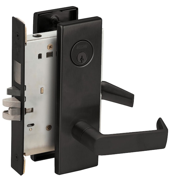 Schlage Grade 1 Schlage L-Series, Entrance Mortise Lock, N Escutcheon, 06 Lever, Conventional Cylinder, Blk - L9453P 06N 622