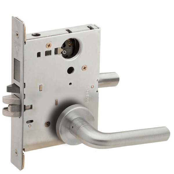 Schlage Faculty Restroom Mortise Lock, 02A Design, Less Cylinder, Satin Chrome - L9485L 02A 626 LH