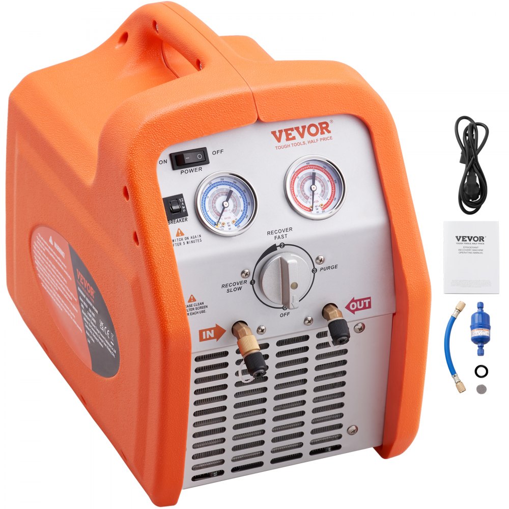 VEVOR 3/4 HP Refrigerant Recovery Machine - Portable AC Recovery Machine with High Pressure Protection, 120V 60Hz Refrigerant Recycle Machine HVAC for Car Air Conditioning, Vapor Liquid Refrigerant - LMHSJBXSY34HPBDL7V1