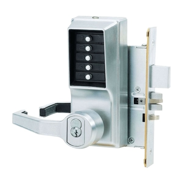 Dormakaba Mortise Combination Lever Lock, Key Override, Passage, Lockout, Less Core, Satin Chrome - L8148S-26D-41