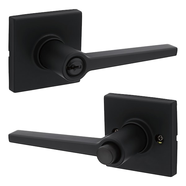 Safelock Daylon Lever, Square Rose Push Button Entry Lock, RCAL Latch and RCS Strike Matte Black Finish - SL6000DALSQT-514
