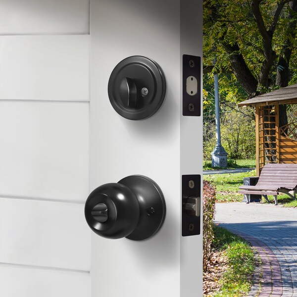 Premier Lock Entry Door Knob Combo Lock Set with Deadbolt Set of 2, Keyed Alike, Matte Black, 2PK - ED07-2