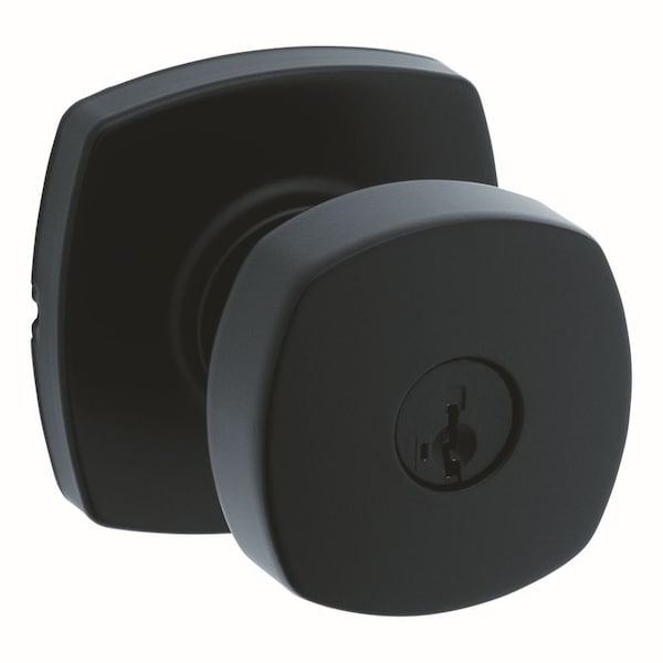Kwikset Arroyo Knob with Midtown Rose Entry Door Lock SmartKey with 6AL Latch, RCS Strike Matte Black Finish - 740AYKMDT-514S