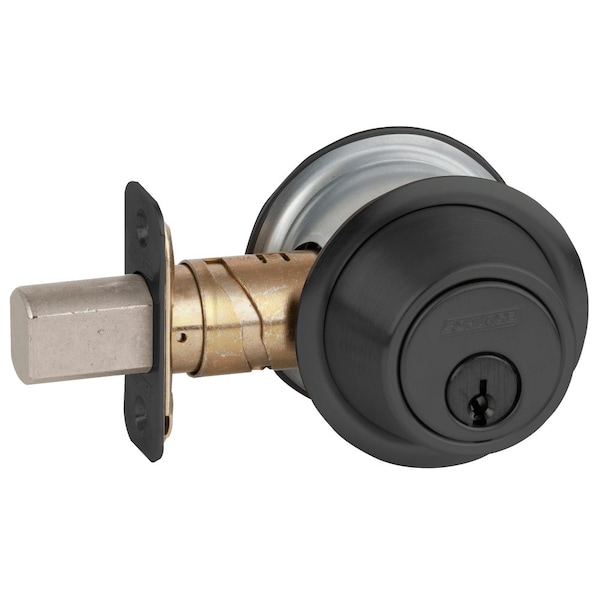 Schlage Grade 2 One Way Deadbolt, Adjustable 2-3/8-in and 2-3/4-in Backset, Flat Black Coated Finish - B561P 622