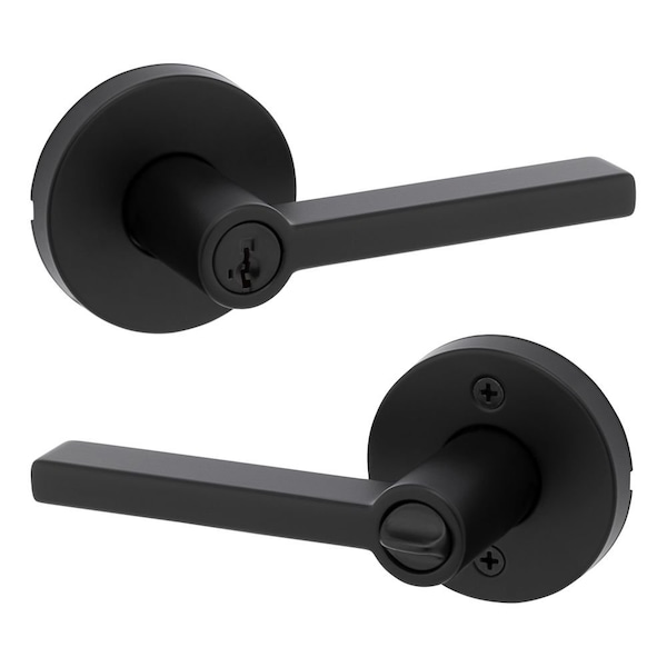 Kwikset Halifax Lever with Round Rose Entry Door Lock SmartKey with 6AL Latch, RCS Strike Matte Black Finish - 740HFLRDT-514S