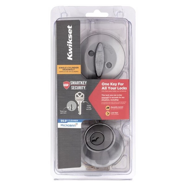 Kwikset Kwikset SmartKey Security Satin Chrome Metal Single Cylinder Deadbolt - 96600-748