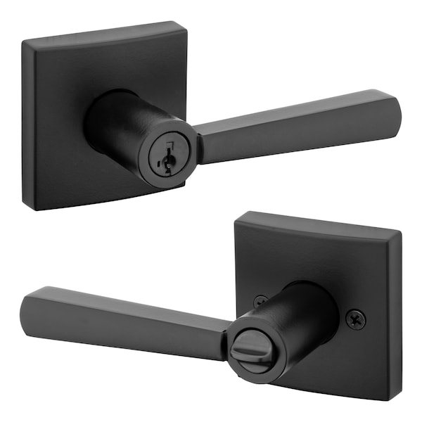 Baldwin Prestige Entry Spyglass Lever with Square Rose with 6AL Latch; RCS Strike; and SmartKey Matte Black Finish - 354SPLSQR514S