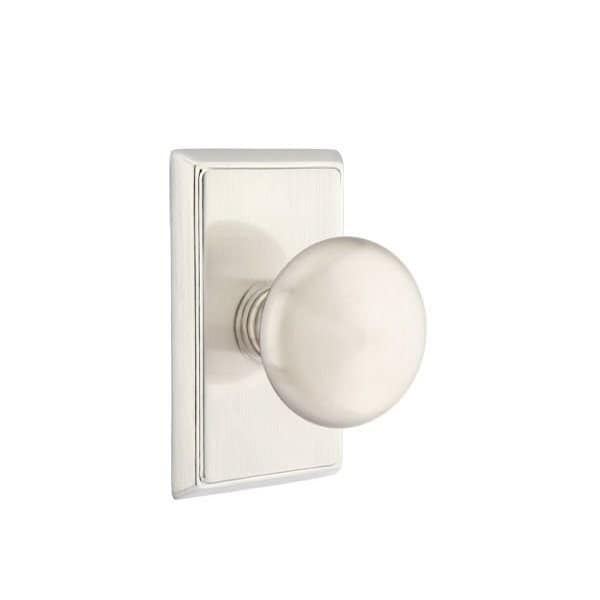 Emtek Providence Knob 2-3/8 in Backset Passage w/Rectangular Rose for 1-1/4 in to 2 in Door Satin Nickel - 8121PUS15