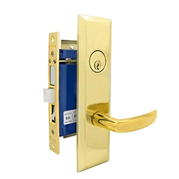 Marks Marks:  9NY96A MORTISE LEVER LOCKSET NEW YORKER - ENTRANCE - POLISHED BRASS - RIGHT HAND - MRK-9NY96A-3-RH