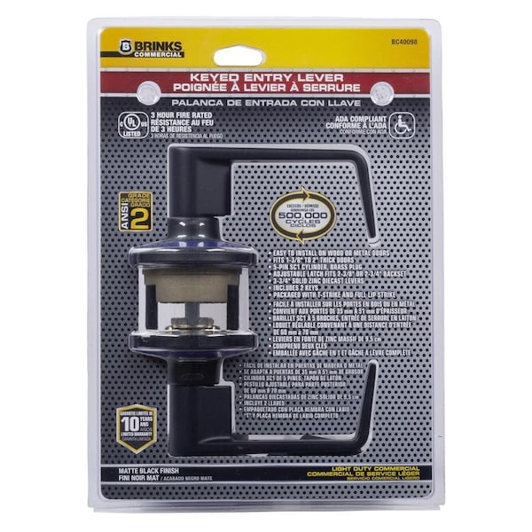 Brinks Commercial Brinks Commercial Matte Black Entry Lever 2 in. - BC40098