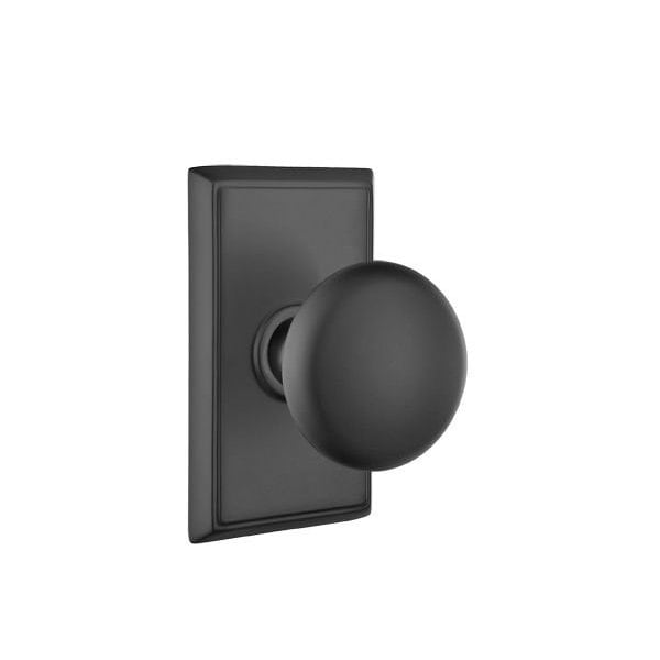 Emtek Providence Knob 2-3/8 in Backset Passage w/Rectangular Rose for 1-1/4 in to 2 in Door Flat Black - 8121PUS19