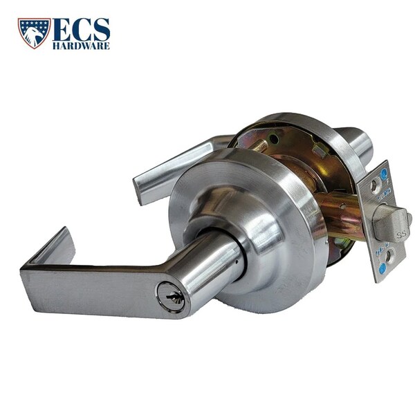 Ecs Hardware Commercial Lever Set Handle, 2-3/4 Standard Backset, Satin Chrome, Storeroom, Grade 1 - ECSH-CL101-SC-ST