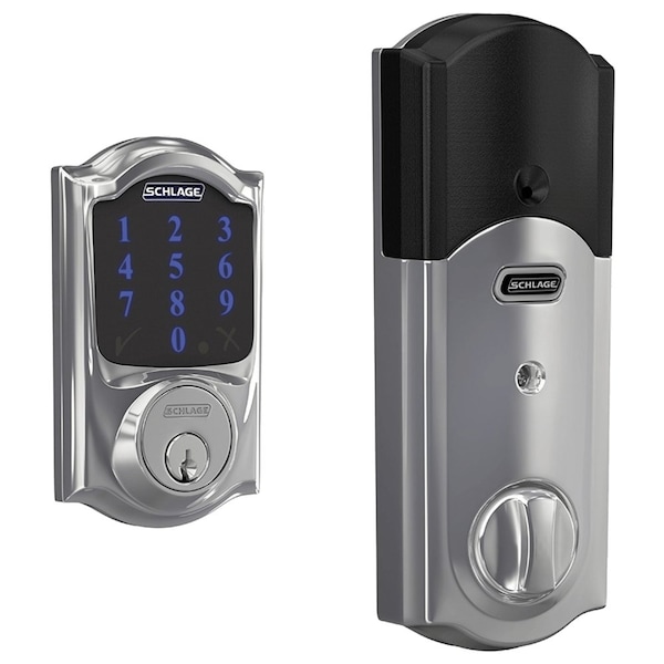 Schlage Residential Grade 1 Touchscreen Deadbolt Lock, Connect Series, Camelot Trim, Bright Chrome Finish - BE469ZP CAM 625