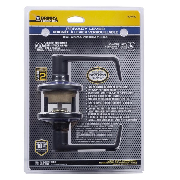 Brinks Commercial Brinks Commercial Matte Black Privacy Lever Right or Left Handed - BC40100