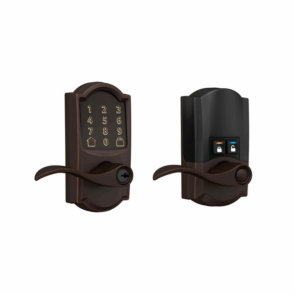 Schlage Residential Camelot Encode Smart Wifi Touchscreen Accent Lever Lock with C Keyway; 16300 Latch; and 10063 - FE789WBCCAM716ACC