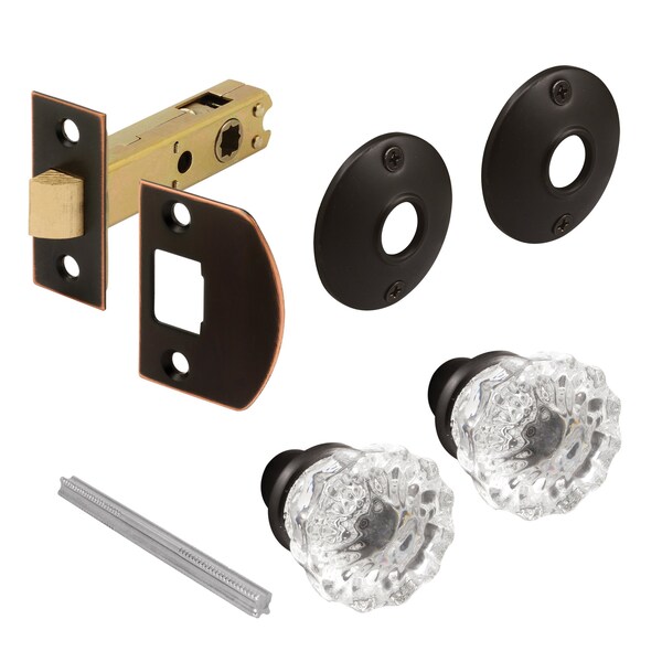 Prime-Line Passage Door Latch Set, Glass Knob with Latch Bolt Bronze Finish, Vintage - E 28327