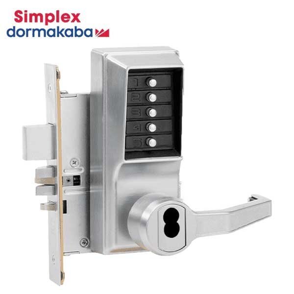 Simplex Kaba Mortise Combination Lever Lock, Key Override, Passage, Lockout, Deadbolt, 6/7-Pin SFIC Prep, Le - KABA-R8148B-26D-41