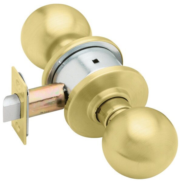 Schlage Grade 2 Passage Cylindrical Lock, Orbit Knob, Non-Keyed, Satin Brass Finish, Non-handed - A10S ORB 606