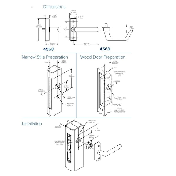 Adams Rite Flat Euro Lever Trim without Return, For 1-3/4 In. to 2 In. Thick Door, RH or RHR, Satin - ADR-4568-601-130