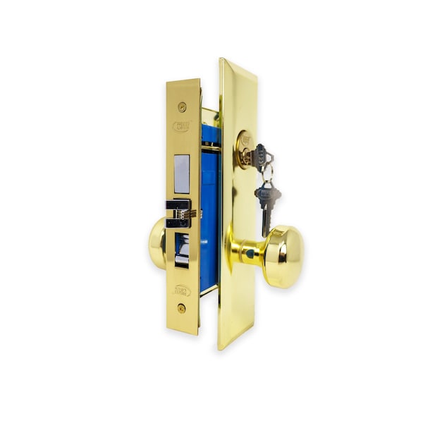 Premier Lock Brass Mortise Entry Right Hand Door Lock Set w/2.75 in. Backset, 2 SC1 Keys and Wide Face Plate-Hex - MR02