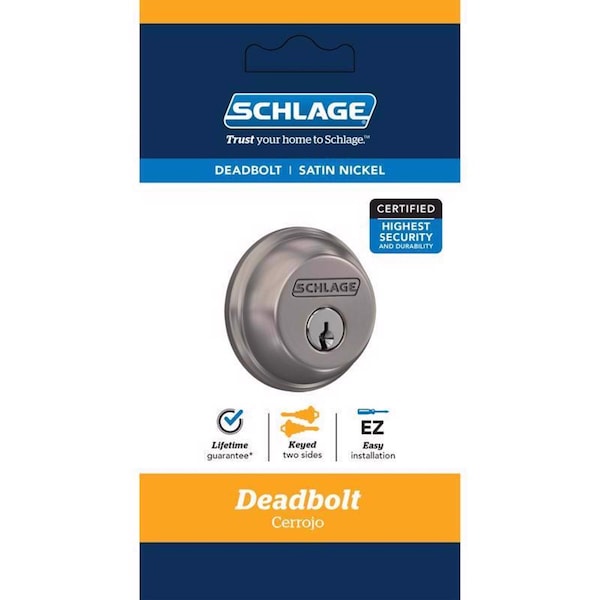 Schlage Schlage Satin Nickel Zinc Double Cylinder Deadbolt - B62NV619