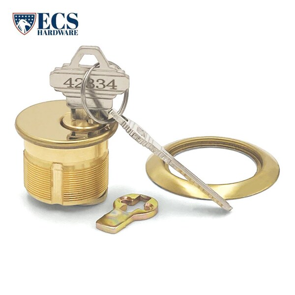 Ecs Hardware Durable Prem Mortise Cylinder, 1 in, Keyed Alike w/Ring, Schlage SC1 Keyway, US3, Bright Polished Brass - ECSH-MC01-US3-SC1-KA10