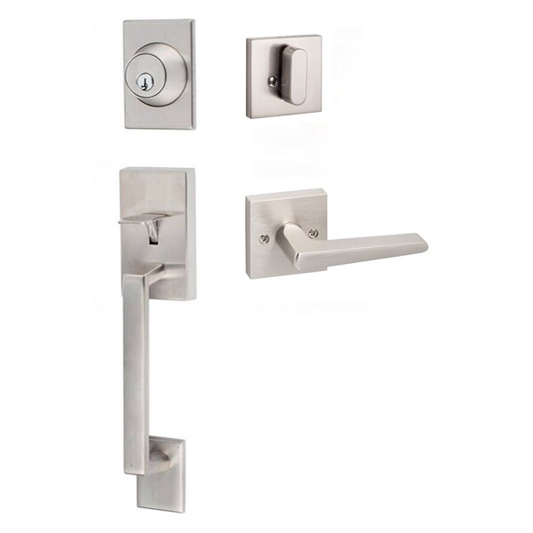 Sure-Loc Hardware Sure-Loc Hardware Koln Handleset with Square Thumb Turn, Basel Square Handleset Trim, Satin Nickel - KN507-S-BS-SQ 15