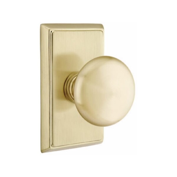 Emtek Providence Knob Dummy Pair with Rectangular Rose for 1-1/4 in to 2 in Door Satin Brass Finish - 8521PUS4