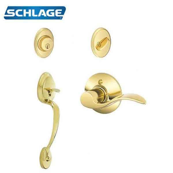 Schlage Schlage: Schlage F360 Single Cylinder Camelot Door Handleset - w/Accent Lever - Bright Brass - SCH-F360-V-PLY-505-ACC-605