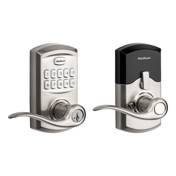 Kwikset Smartcode Keypad Electronic with Tustin Lever SmartKey with 6AL Latch, RCS Strike Satin Nickel Finish - 917TNL-15S