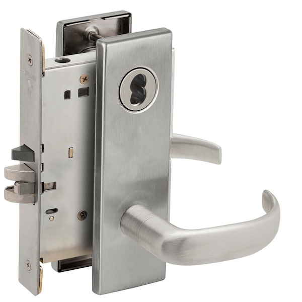 Schlage Grade 1 Entrance Office Mortise Lock, Schlage FSIC Less Core, 17 Lever, N Escutcheon, Satin Chrome F - L9050J 17N 626