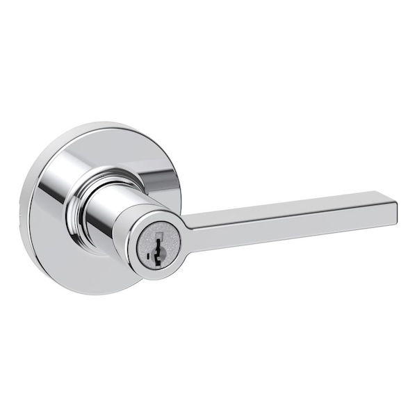 Kwikset Casey Lever with Round Rose Entry Door Lock SmartKey with 6AL Latch and RCS Strike Bright Chrome Fin - 405CSLRDT-26S