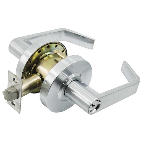 Tell Grade 2 Cylindrical Lock, Entry, Lever, Satin Chrome, 2-3/4 Inch Backset, Conventional Cylinder - L2053-26D