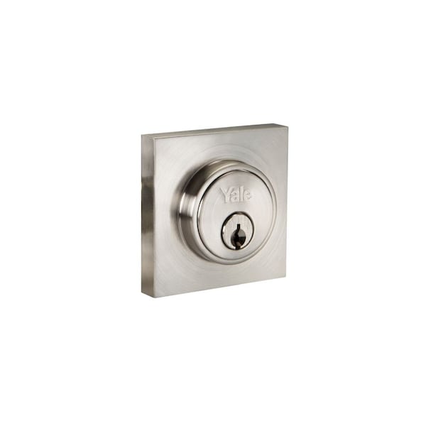 Yale Real Living Edge YE Series Square Single Cylinder Deadbolt with Kwikset Keyway US15 (619) Satin Nickel Finish - YR82ESQDB619