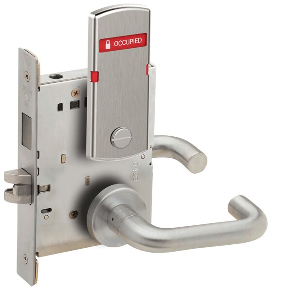 Schlage Grade 1 Privacy with Deadbolt and Coin Turn Mortise Lock, 03 Lever, A Rose, Exterior Indicator Displ - L9444 03A 630 L283-722