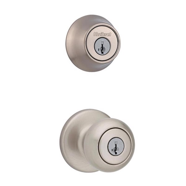 Kwikset Kwikset SmartKey Security Cove Satin Nickel Deadbolt and Entry Door Knob KW1 1-3/4 in. - 96900-424
