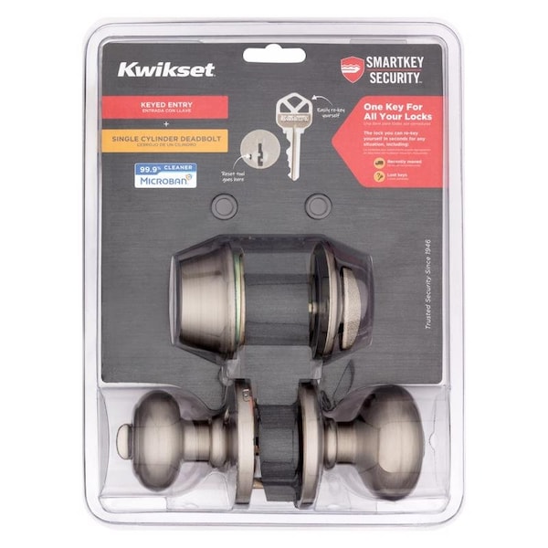 Kwikset Kwikset SmartKey Security Cove Satin Nickel Deadbolt and Entry Door Knob KW1 1-3/4 in. - 96900-424