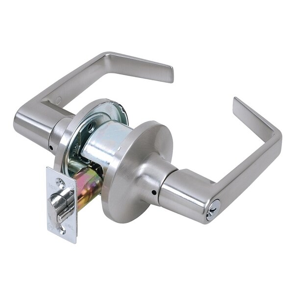 Tell Storeroom Lever, Steel, Satin Chrome, 238 x 234 in Backset, 138 to 2 in Thick Door - CL100619