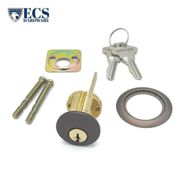 Ecs Hardware Durable Prem Rim Cylinder, 1-1/8 in, Keyed Alike, Schlage SC1 Keyway, US10B, Dark Oxidized Satin Bronze - ECSH-RC01-10B-SC1-KA5