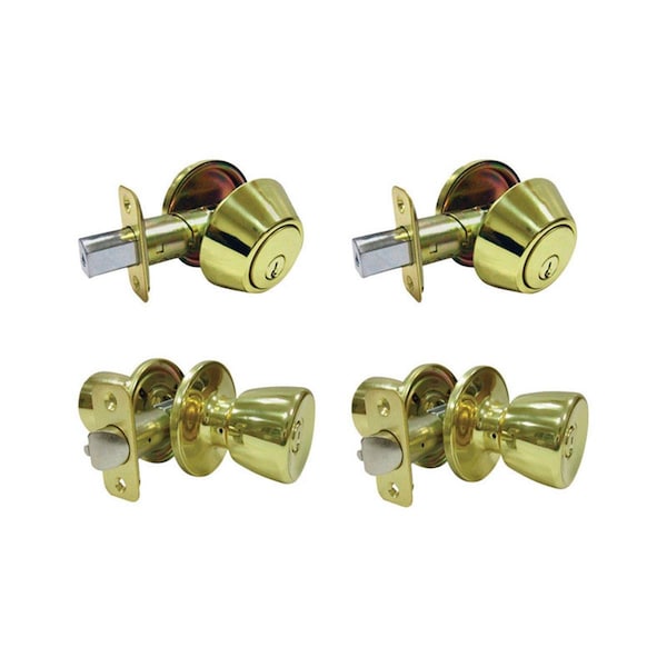 Book Publishing Co Tulip Polished Brass Metal Entry Knob & Single Cylinder Deadbolt - 3 Grade Right Handed - GR2513197